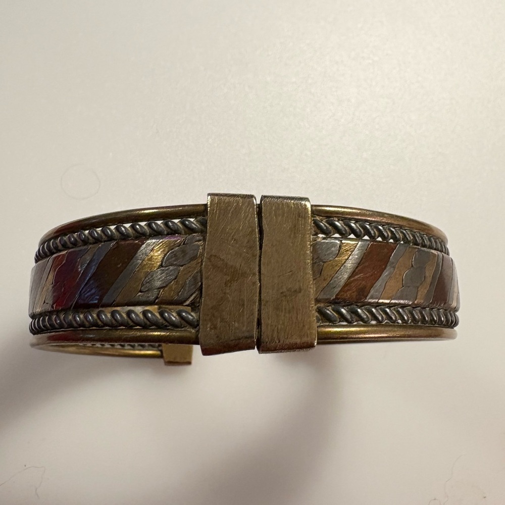 Vintage Mixed Metal Bohemian Copper Brass Silver Tone Cuff Bracelet Bangle - Picture 13 of 16